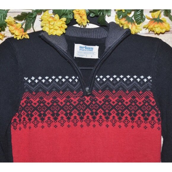 Urban Pipeline Boys Red Black Pullover Argyle Sweater Size S 1/4 Zip Up Comfy - Picture 5 of 8